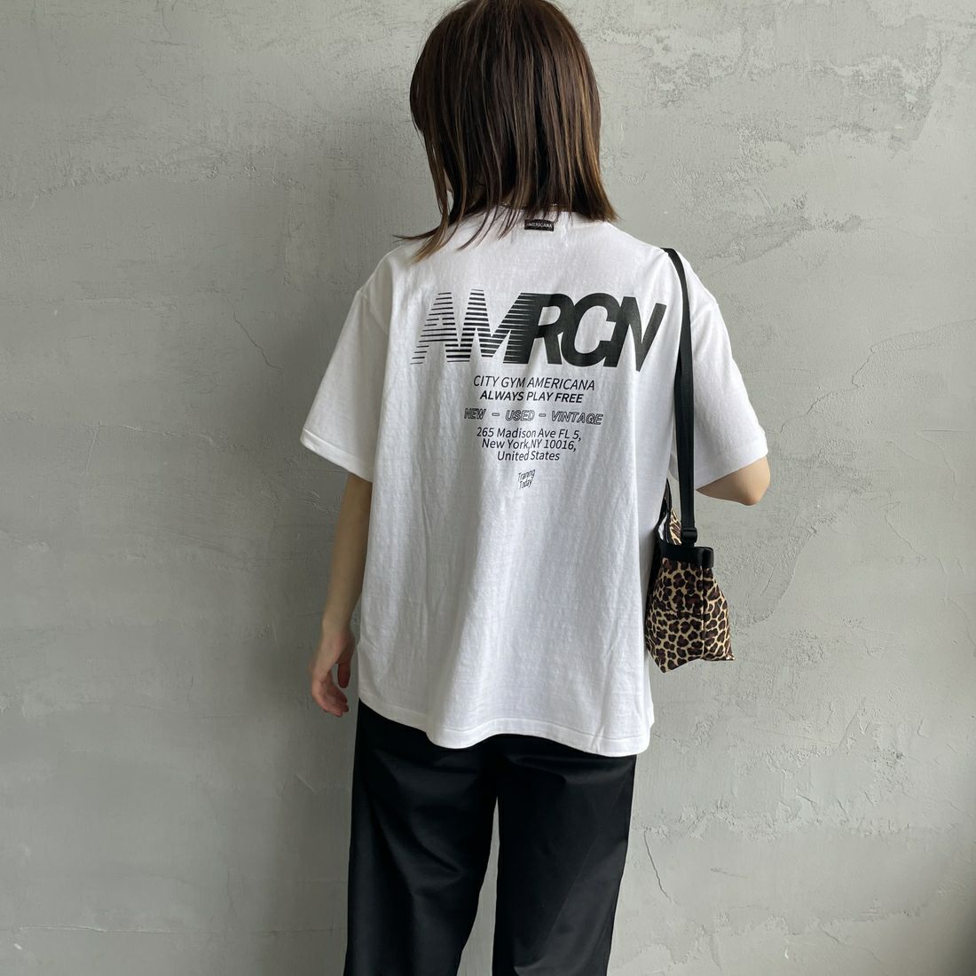 Americana [アメリカーナ] ラフィー丸胴 プリントT [BRF-750A-2] ﾎﾜｲﾄ &&モデル身長：158cm 着用サイズ：ONE SIZE&&