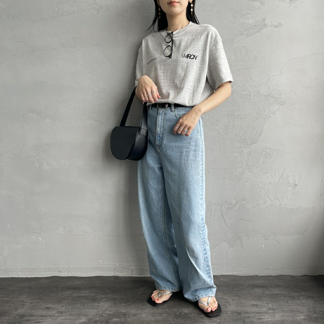 Americana [アメリカーナ] ラフィー丸胴 プリントT [BRF-750A-2] ﾓｸｸﾞﾚｰ &&モデル身長：160cm 着用サイズ：ONE SIZE&&