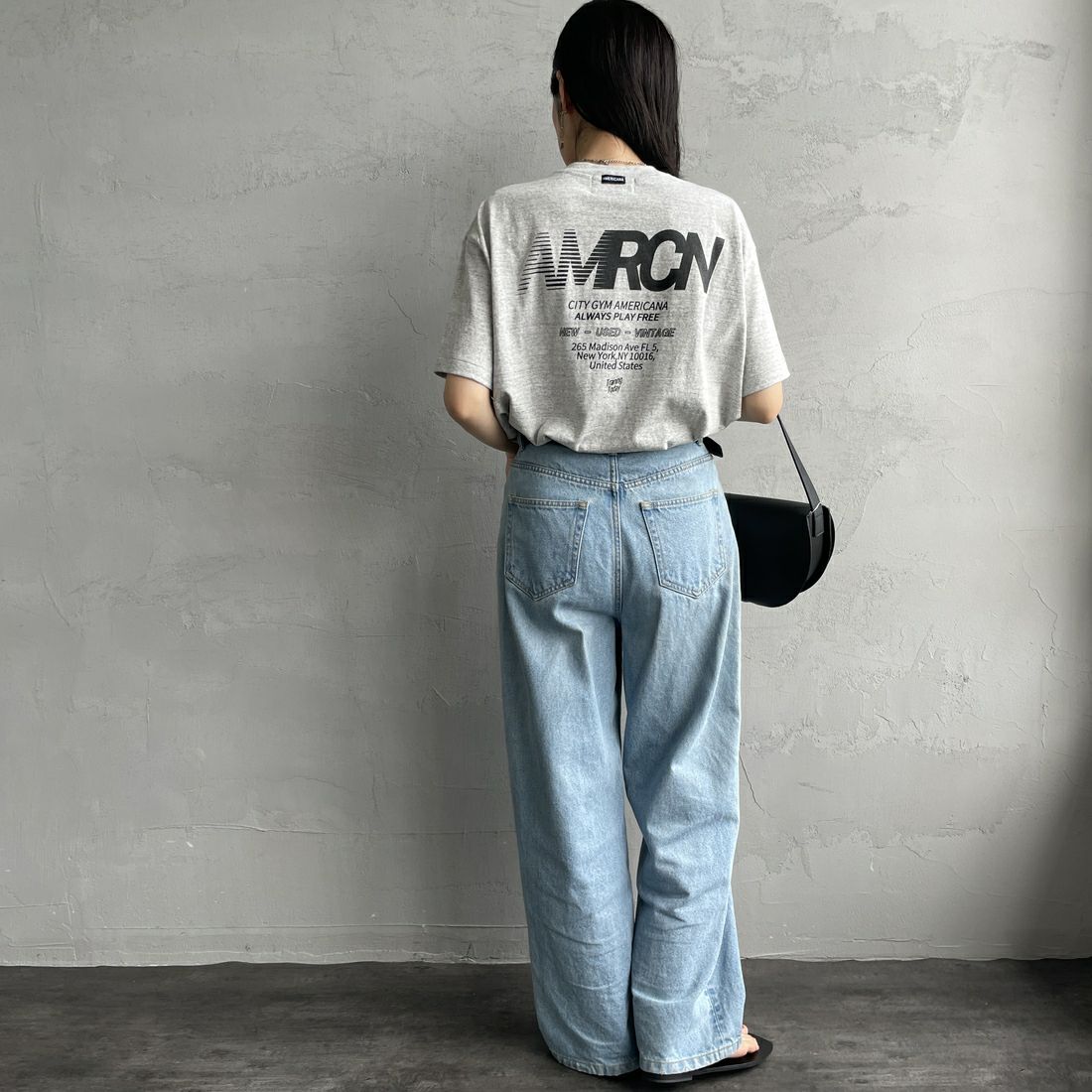 Americana [アメリカーナ] ラフィー丸胴 プリントT [BRF-750A-2] ﾓｸｸﾞﾚｰ &&モデル身長：160cm 着用サイズ：ONE SIZE&&