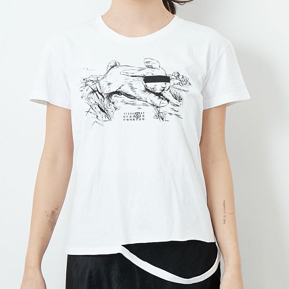 MM6 Maison Margiela [エムエムシックス メゾン マルジェラ] ラビットプリント Tシャツ [S62GD0199-M20108] 100 WHITE &&モデル身長：167cm 着用サイズ：L&&