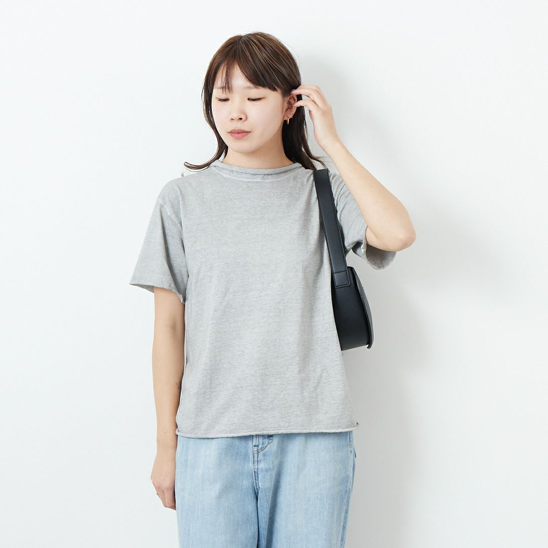 Good On [グッドオン] クルクルショートスリーブTシャツ [GOST2108] P-ASH &&モデル身長：167cm 着用サイズ：ONE SIZE&&
