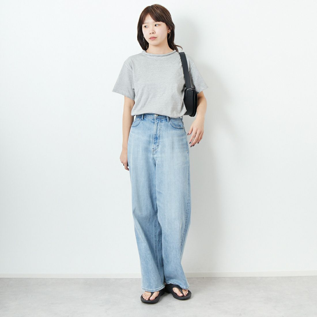 Good On [グッドオン] クルクルショートスリーブTシャツ [GOST2108] P-ASH &&モデル身長：167cm 着用サイズ：ONE SIZE&&