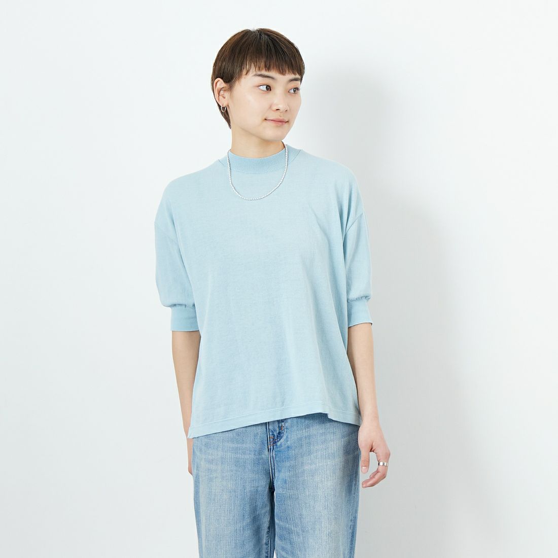 MEYAME [メヤメ] コットンニットプルオーバー [MEY-1268] BLUE &&モデル身長：160cm 着用サイズ：F&&