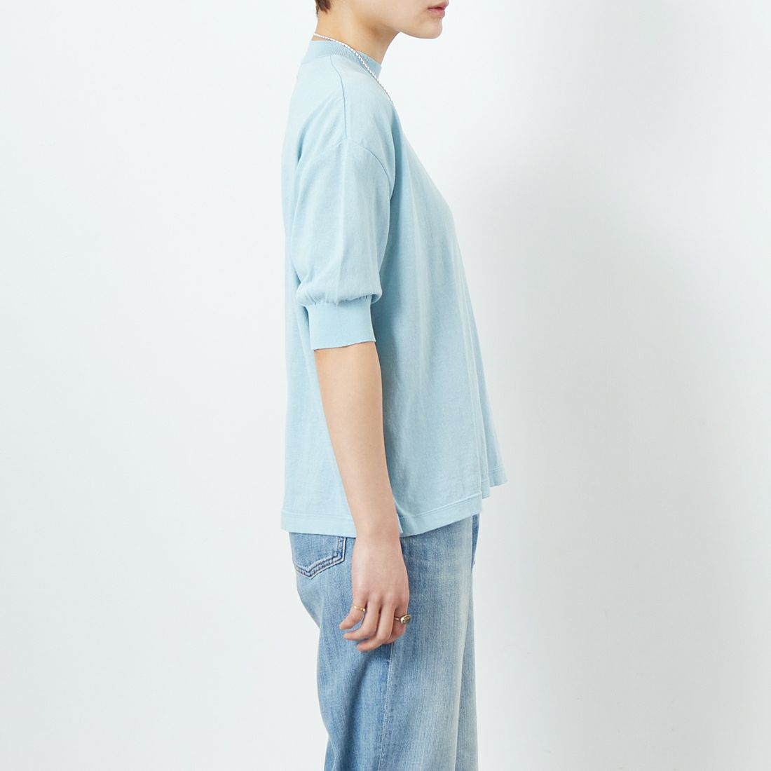 MEYAME [メヤメ] コットンニットプルオーバー [MEY-1268] BLUE &&モデル身長：160cm 着用サイズ：F&&