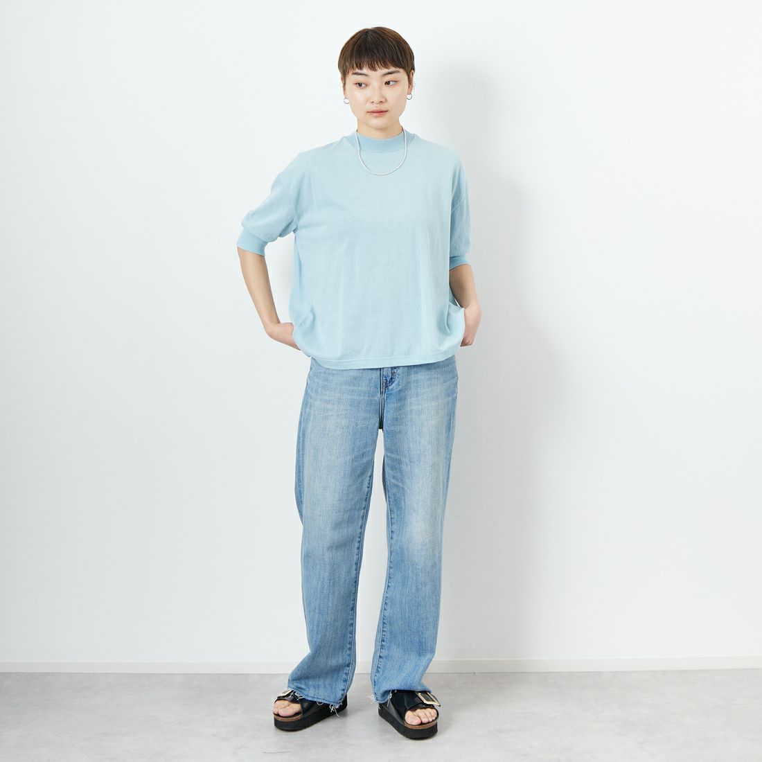 MEYAME [メヤメ] コットンニットプルオーバー [MEY-1268] BLUE &&モデル身長：160cm 着用サイズ：F&&