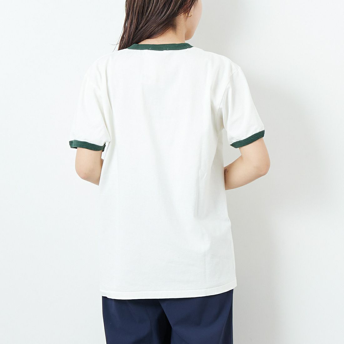 BALMYDAY'S [バルミーデイズ] CASPER リンガーTシャツ [BAL-25SS-CS11] OFF/GREEN &&モデル身長：167cm 着用サイズ：F&&