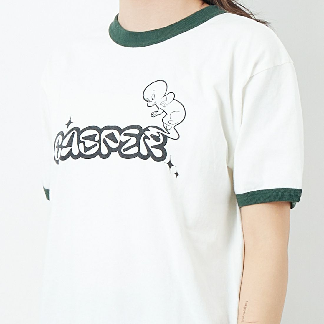 BALMYDAY'S [バルミーデイズ] CASPER リンガーTシャツ [BAL-25SS-CS11] OFF/GREEN &&モデル身長：167cm 着用サイズ：F&&