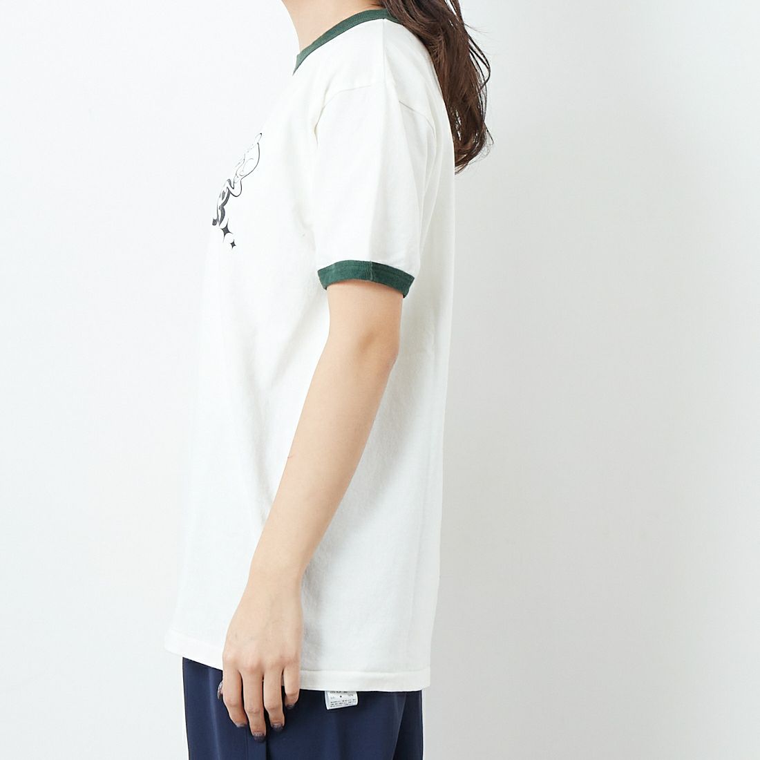 BALMYDAY'S [バルミーデイズ] CASPER リンガーTシャツ [BAL-25SS-CS11] OFF/GREEN &&モデル身長：167cm 着用サイズ：F&&