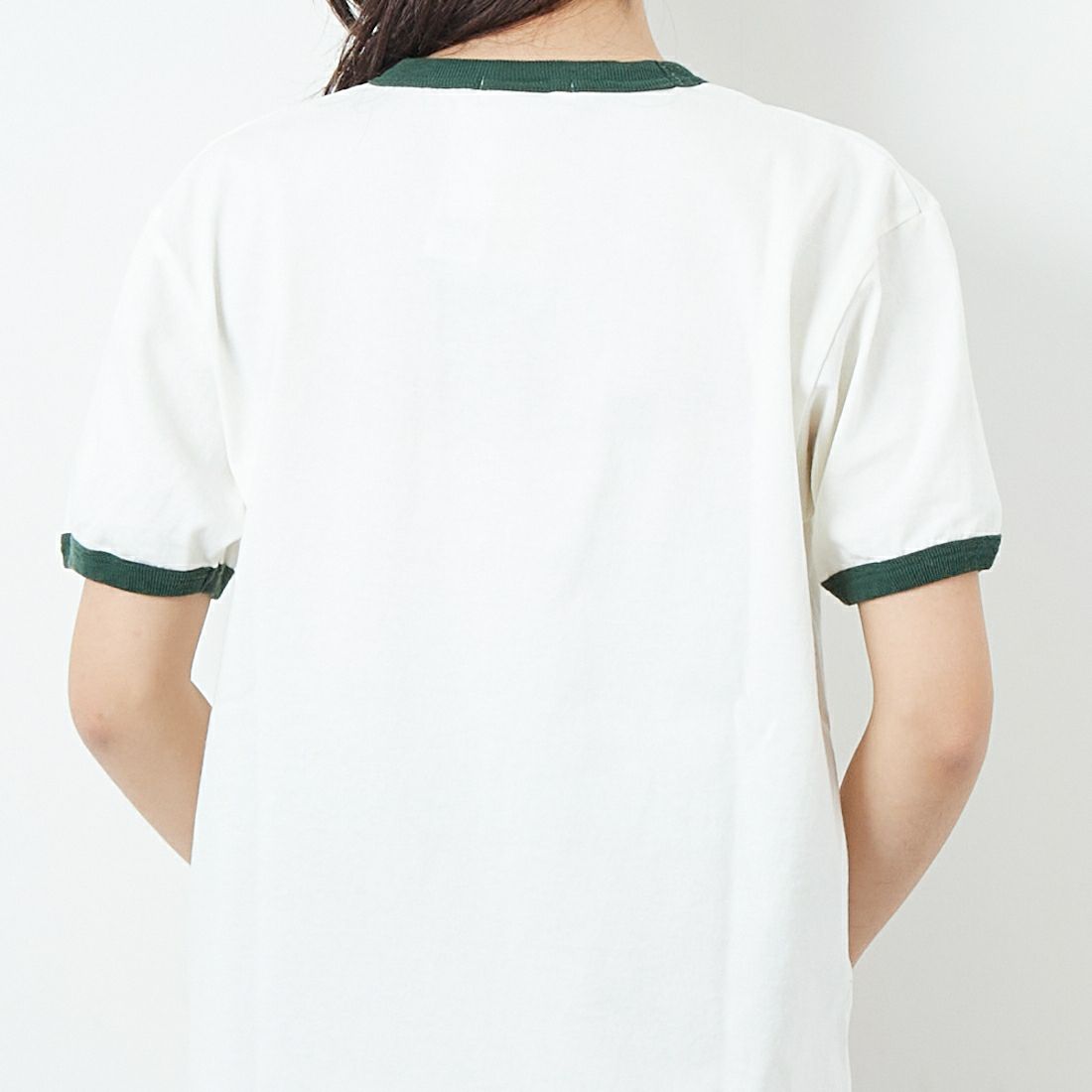 BALMYDAY'S [バルミーデイズ] CASPER リンガーTシャツ [BAL-25SS-CS11] OFF/GREEN &&モデル身長：167cm 着用サイズ：F&&