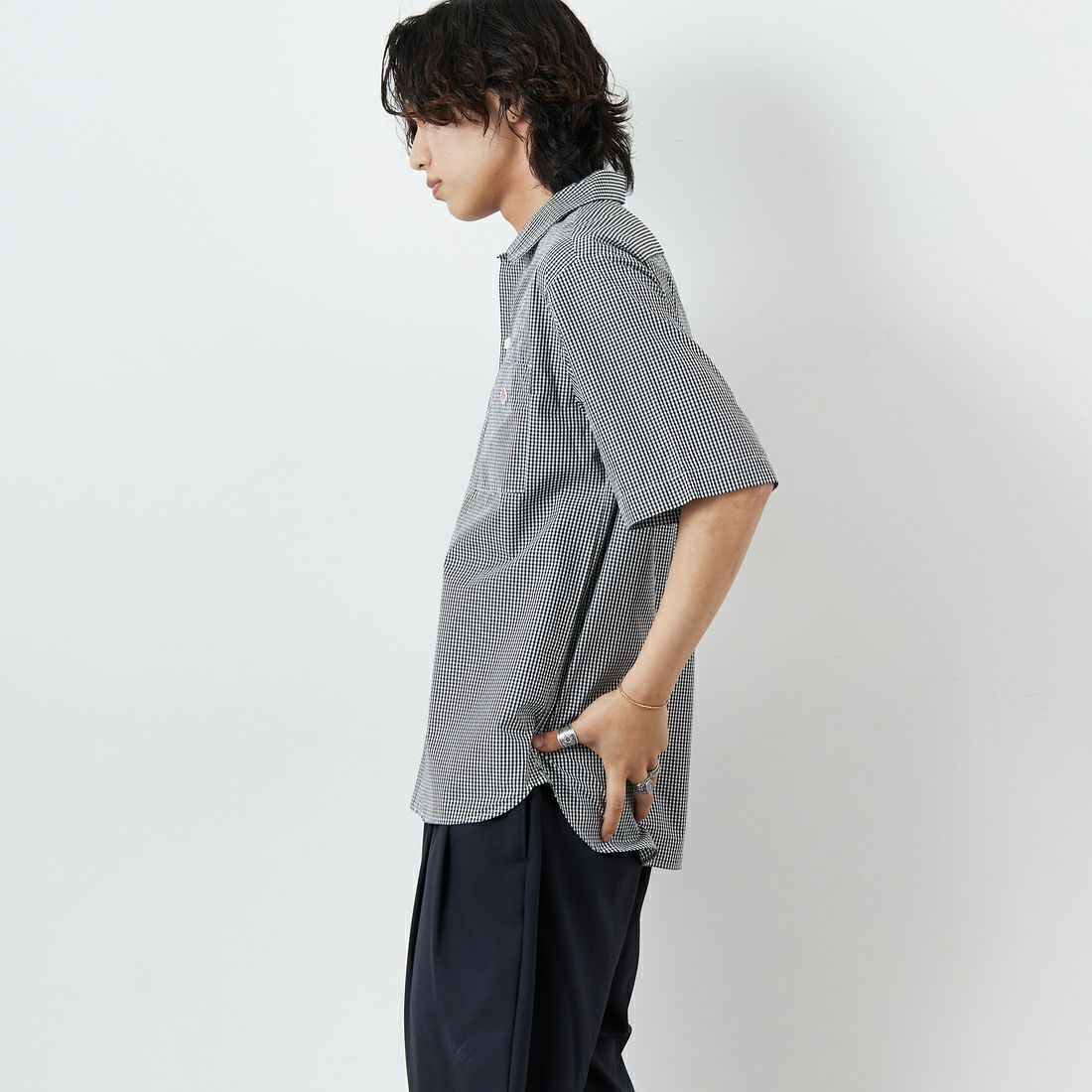 DANTON [ダントン] コットンポプリン ショートスリーブチェックワークシャツ [DT-B0049CPP] BLK GNGM &&モデル身長：179cm 着用サイズ：42&&