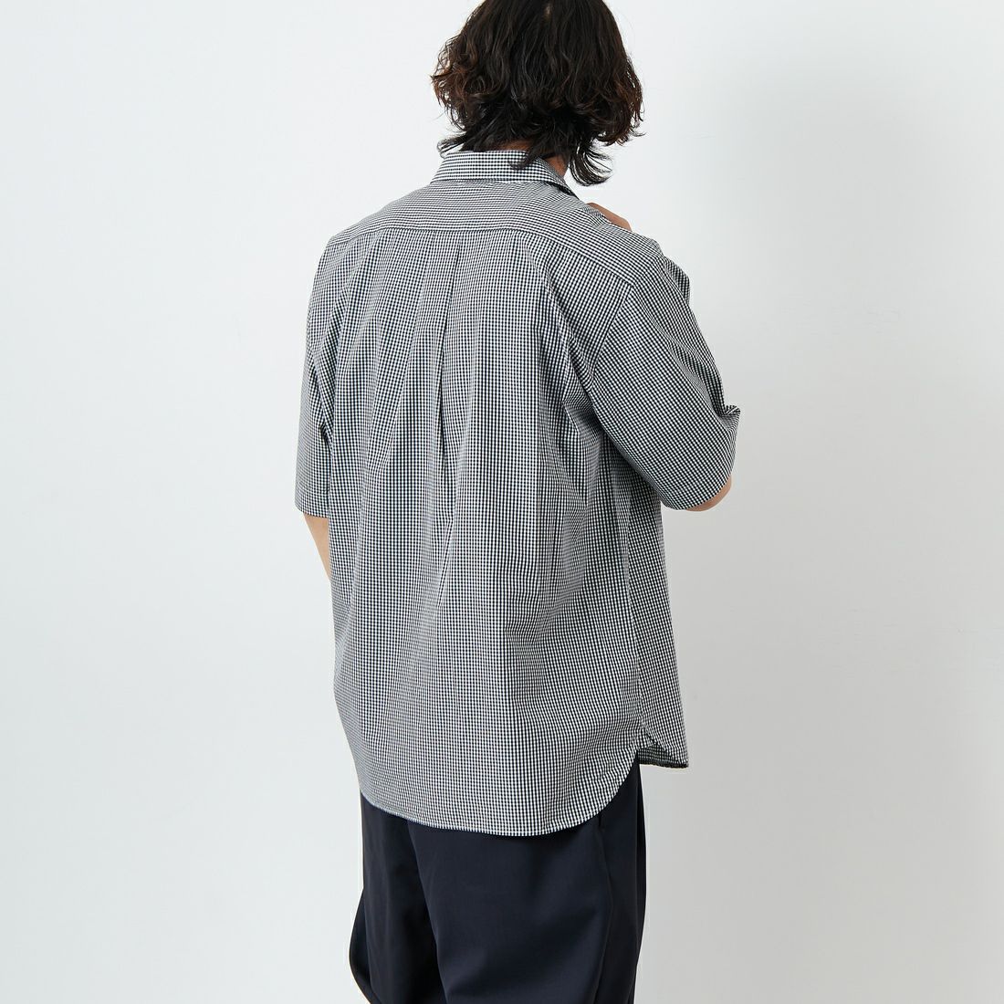 DANTON [ダントン] コットンポプリン ショートスリーブチェックワークシャツ [DT-B0049CPP] BLK GNGM &&モデル身長：179cm 着用サイズ：42&&