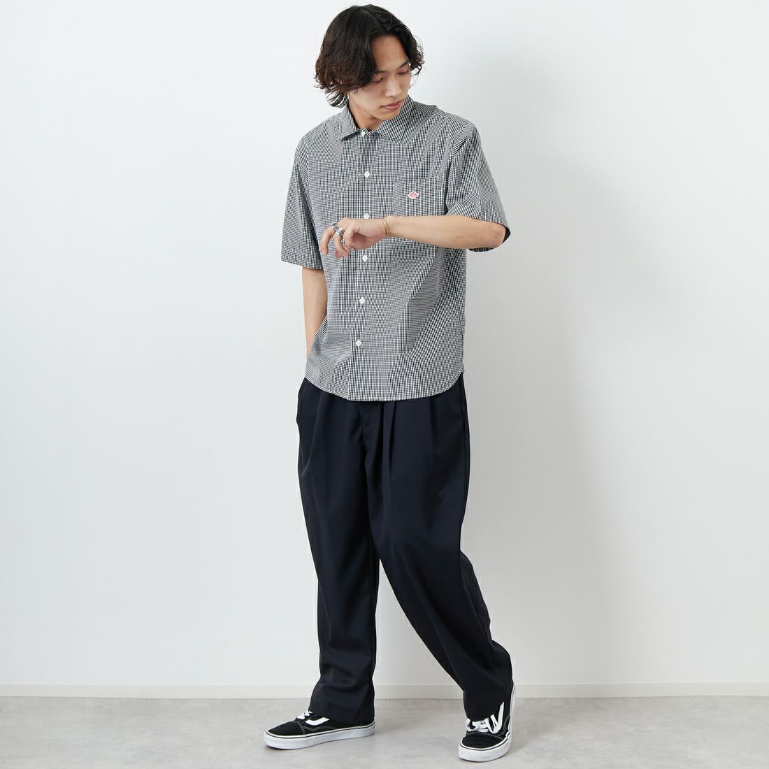 DANTON [ダントン] コットンポプリン ショートスリーブチェックワークシャツ [DT-B0049CPP] BLK GNGM
