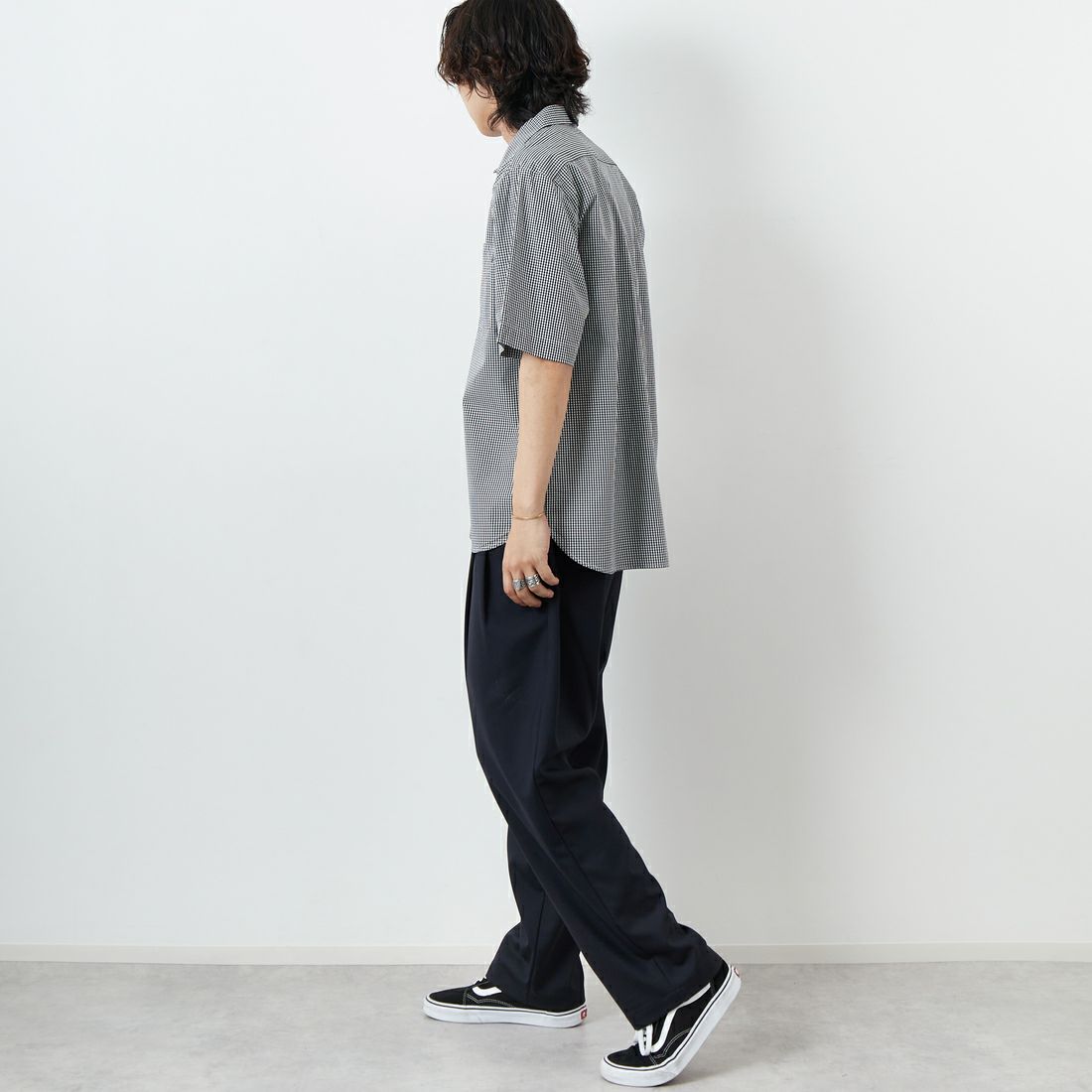 DANTON [ダントン] コットンポプリン ショートスリーブチェックワークシャツ [DT-B0049CPP] BLK GNGM &&モデル身長：179cm 着用サイズ：42&&