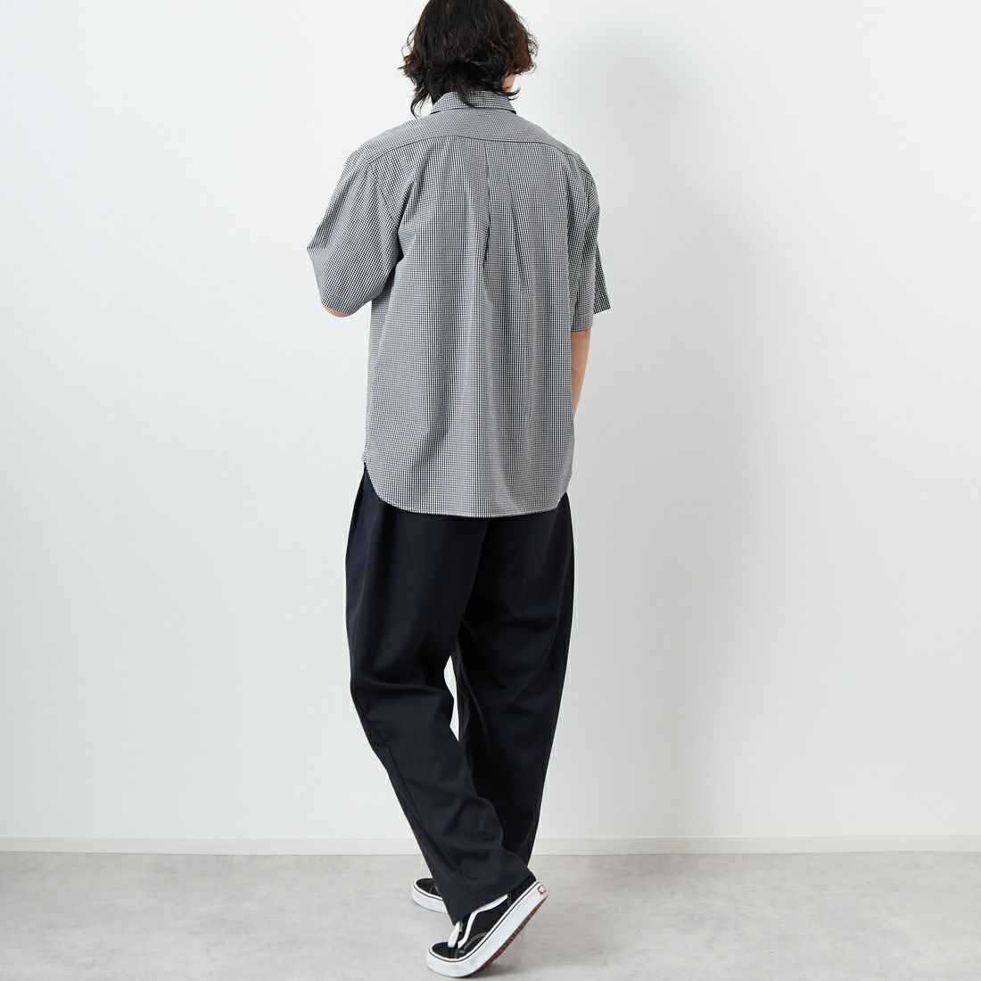 DANTON [ダントン] コットンポプリン ショートスリーブチェックワークシャツ [DT-B0049CPP] BLK GNGM &&モデル身長：179cm 着用サイズ：42&&