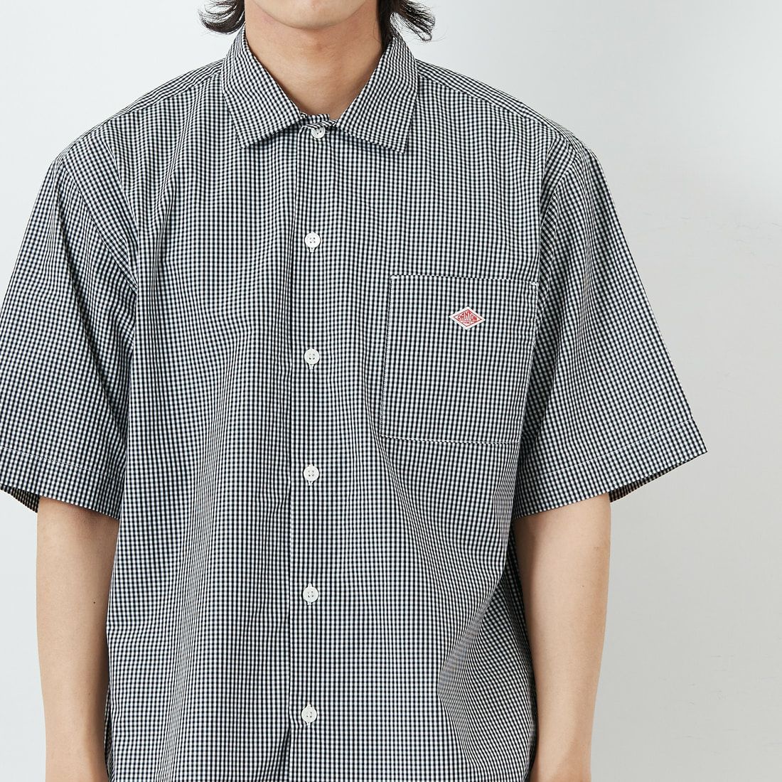 DANTON [ダントン] コットンポプリン ショートスリーブチェックワークシャツ [DT-B0049CPP] BLK GNGM &&モデル身長：179cm 着用サイズ：42&&