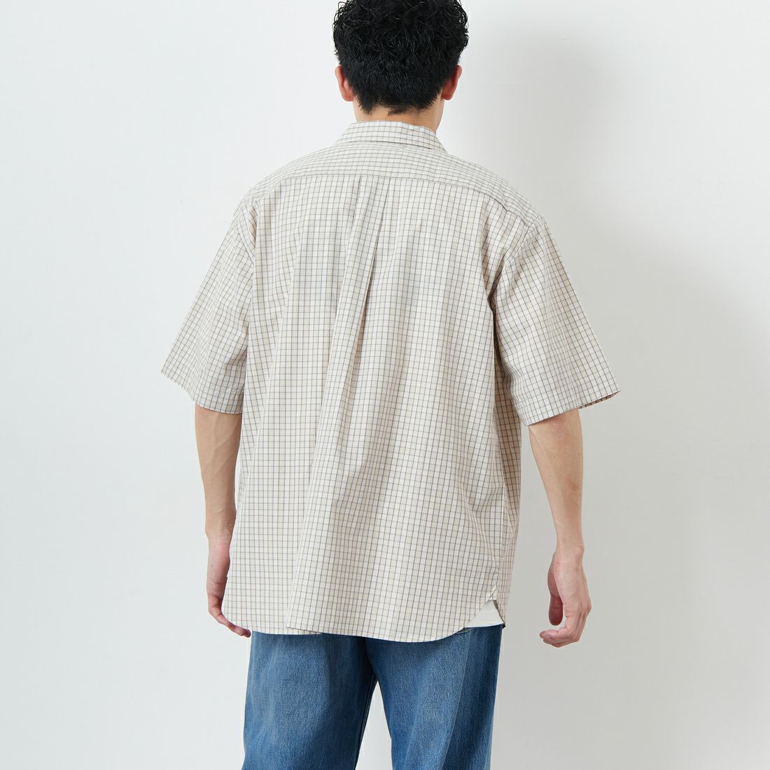 DANTON [ダントン] コットンポプリン ショートスリーブチェックワークシャツ [DT-B0049CPP] BEG/GRY CK &&モデル身長：168cm 着用サイズ：40&&
