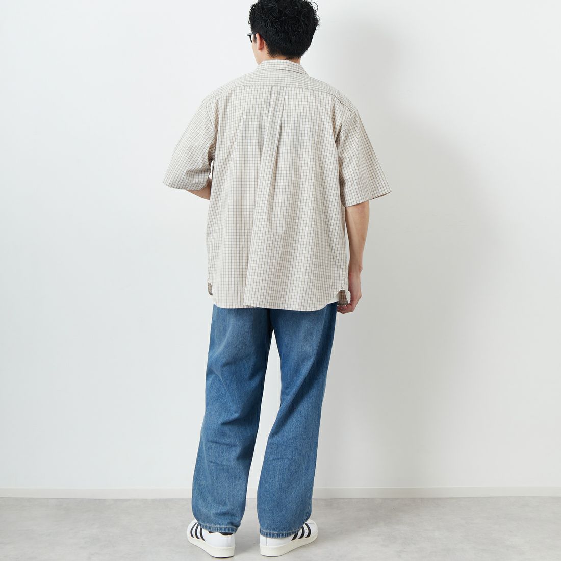 DANTON [ダントン] コットンポプリン ショートスリーブチェックワークシャツ [DT-B0049CPP] BEG/GRY CK &&モデル身長：168cm 着用サイズ：40&&