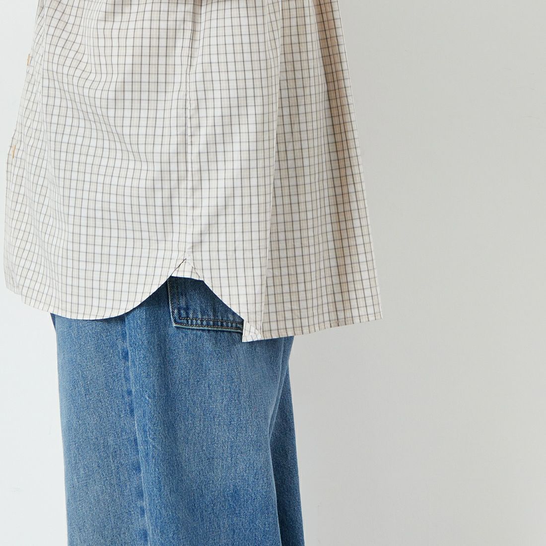 DANTON [ダントン] コットンポプリン ショートスリーブチェックワークシャツ [DT-B0049CPP] BEG/GRY CK &&モデル身長：168cm 着用サイズ：40&&
