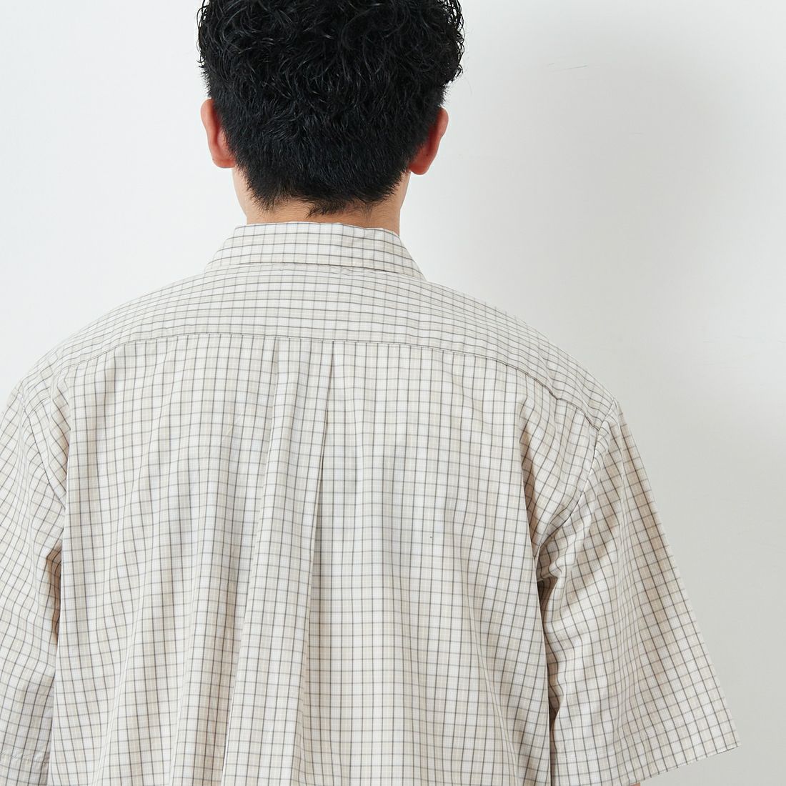 DANTON [ダントン] コットンポプリン ショートスリーブチェックワークシャツ [DT-B0049CPP] BEG/GRY CK &&モデル身長：168cm 着用サイズ：40&&