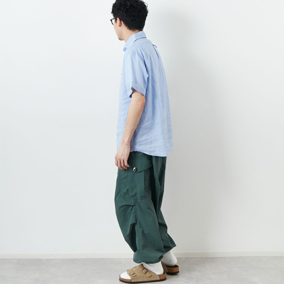 DANTON [ダントン] ラウンドカラー リネンクロスプルオーバーシャツ [DT-B0284FLI] DK.SAX &&モデル身長：168cm 着用サイズ：40&&