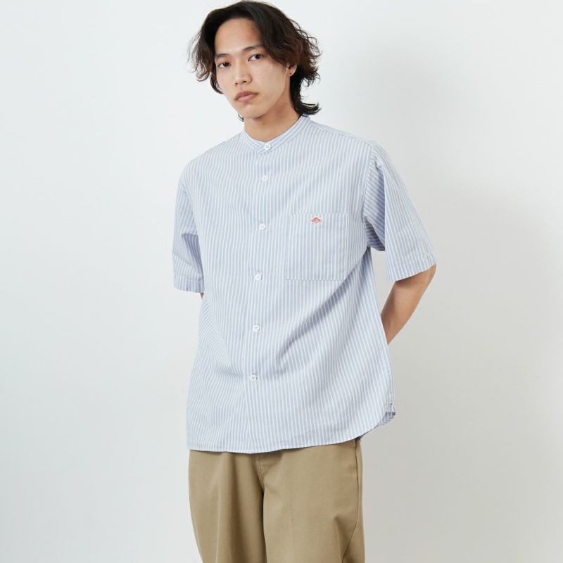 DANTON [ダントン] コットンリネン ストライプバンドカラーシャツ [JD 