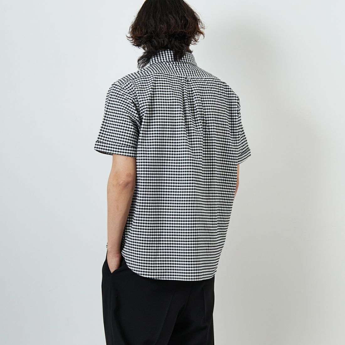 DANTON [ダントン] ラウンドカラー チェックプルオーバーシャツ [DT-B0284OXP] BK/WH GNGM &&モデル身長：179cm 着用サイズ：42&&