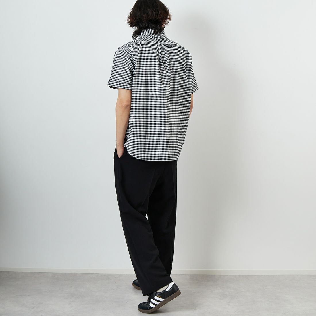 DANTON [ダントン] ラウンドカラー チェックプルオーバーシャツ [DT-B0284OXP] BK/WH GNGM &&モデル身長：179cm 着用サイズ：42&&