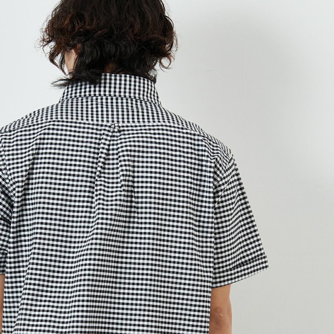 DANTON [ダントン] ラウンドカラー チェックプルオーバーシャツ [DT-B0284OXP] BK/WH GNGM &&モデル身長：179cm 着用サイズ：42&&