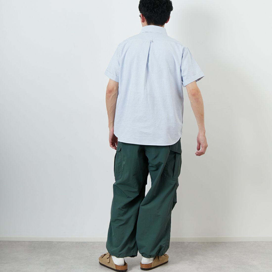 DANTON [ダントン] ラウンドカラー チェックプルオーバーシャツ [DT-B0284OXP] SAX/WHT ST &&モデル身長：168cm 着用サイズ：38&&