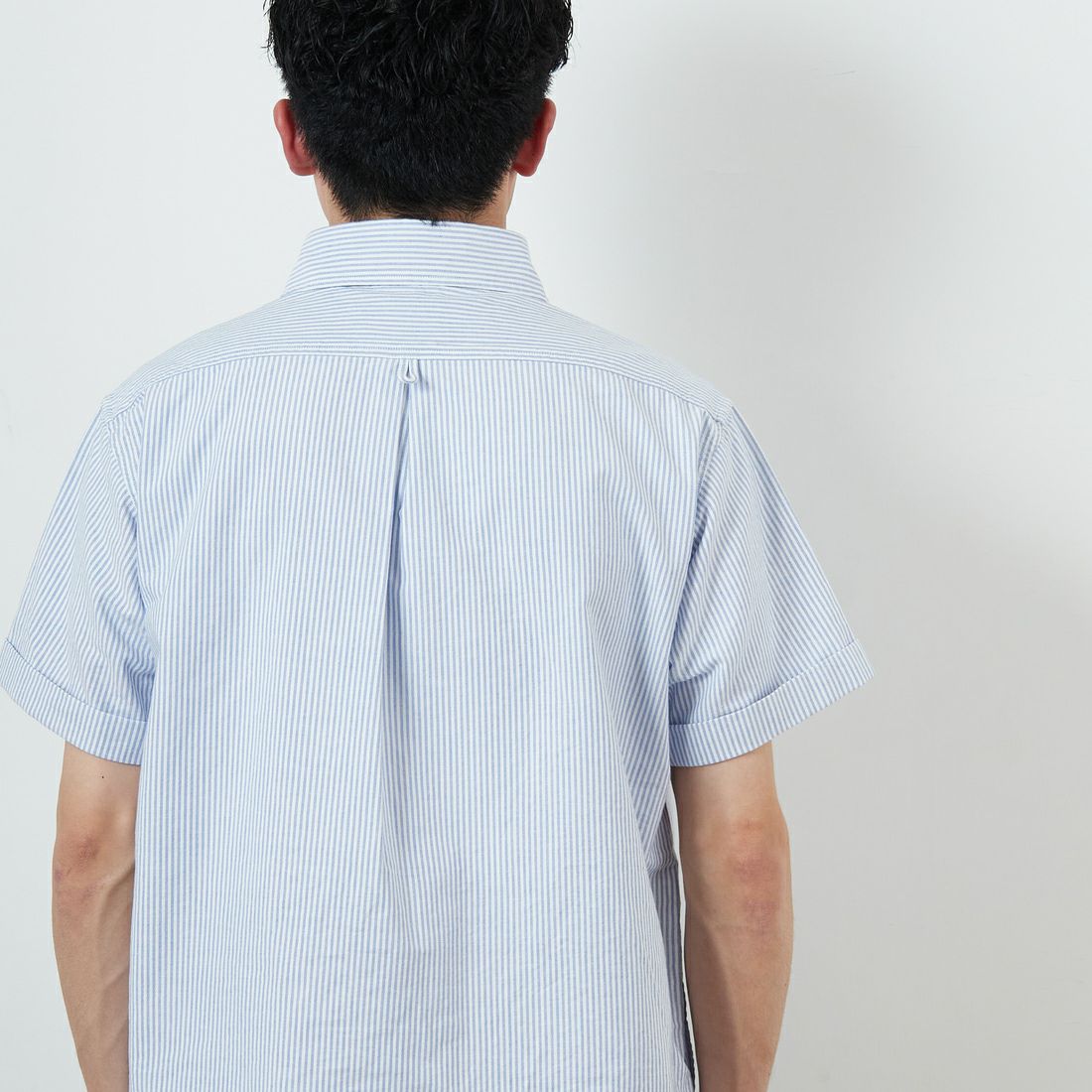 DANTON [ダントン] ラウンドカラー チェックプルオーバーシャツ [DT-B0284OXP] SAX/WHT ST &&モデル身長：168cm 着用サイズ：38&&