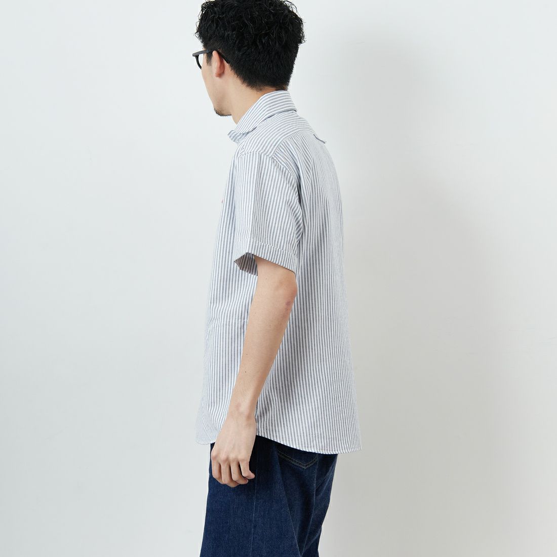 DANTON [ダントン] ラウンドカラー チェックプルオーバーシャツ [DT-B0284OXP] NVY/WHT ST &&モデル身長：168cm 着用サイズ：40&&