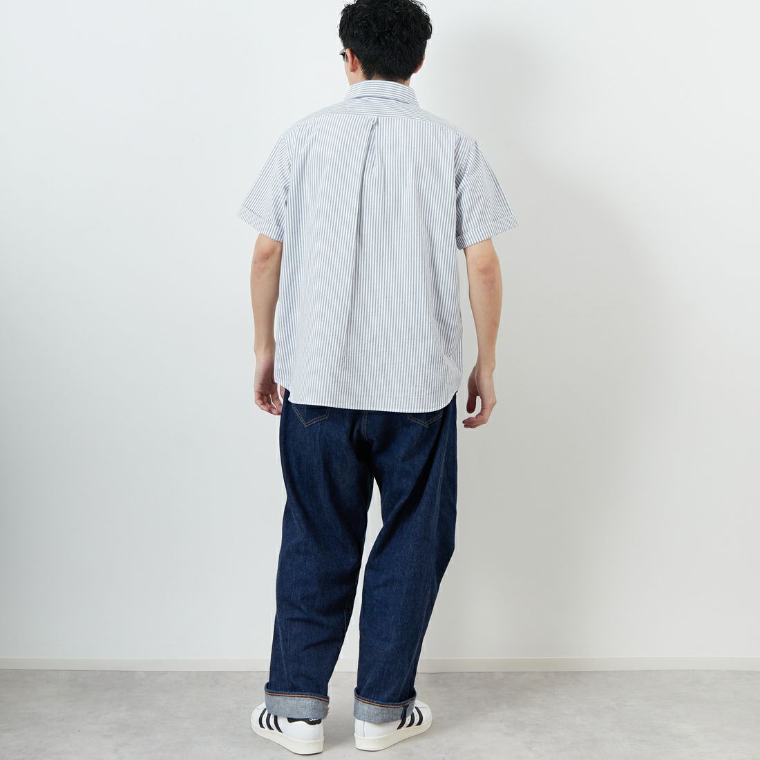 DANTON [ダントン] ラウンドカラー チェックプルオーバーシャツ [DT-B0284OXP] NVY/WHT ST &&モデル身長：168cm 着用サイズ：40&&