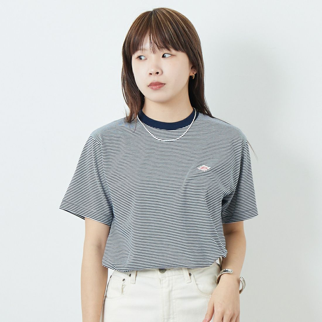 DANTON [ダントン] ボーダーインナーTシャツ [DT-C0195CVT] NAVY/WHITE &&モデル身長：167cm 着用サイズ：S&&
