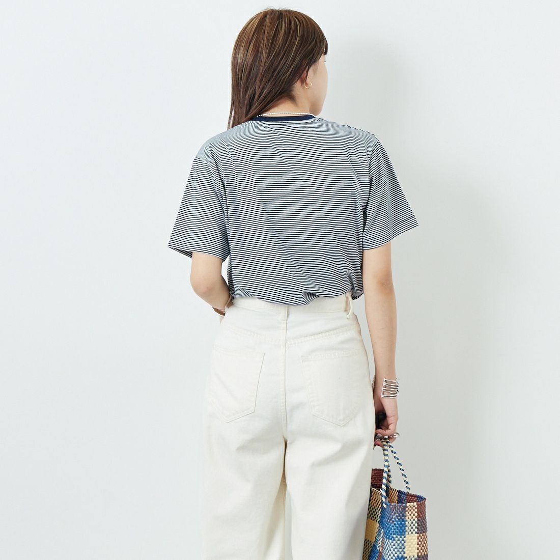 DANTON [ダントン] ボーダーインナーTシャツ [DT-C0195CVT] NAVY/WHITE &&モデル身長：167cm 着用サイズ：S&&