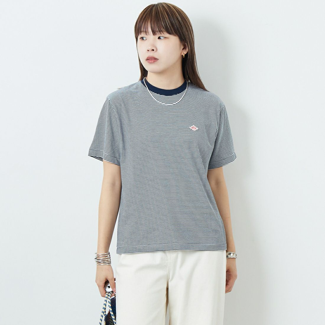 DANTON [ダントン] ボーダーインナーTシャツ [DT-C0195CVT] NAVY/WHITE &&モデル身長：167cm 着用サイズ：S&&