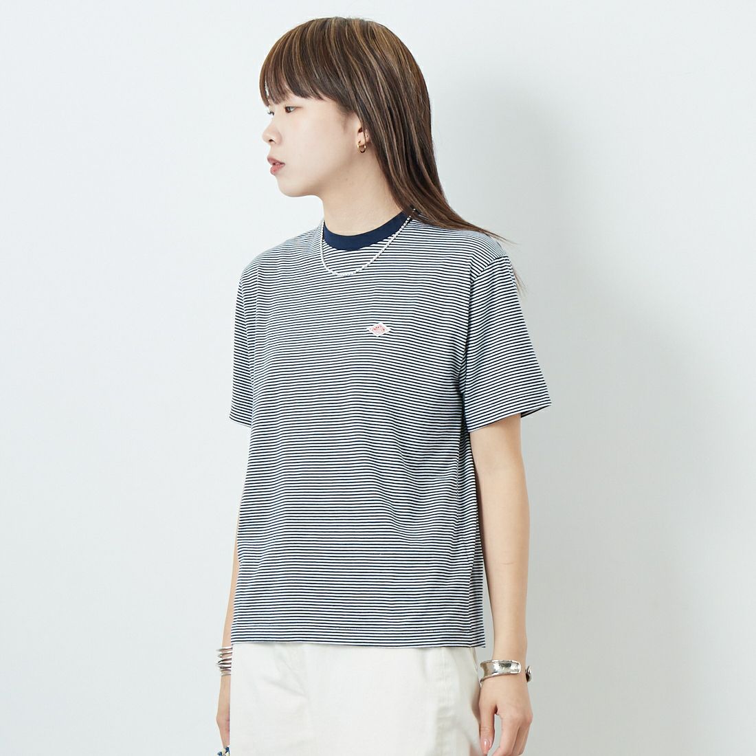 DANTON [ダントン] ボーダーインナーTシャツ [DT-C0195CVT] NAVY/WHITE &&モデル身長：167cm 着用サイズ：S&&