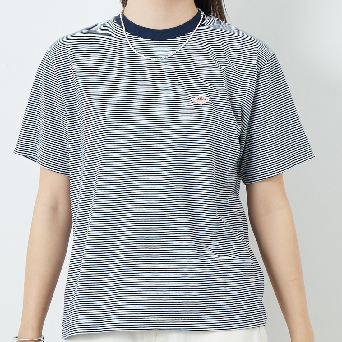 DANTON [ダントン] ボーダーインナーTシャツ [DT-C0195CVT] NAVY/WHITE &&モデル身長：167cm 着用サイズ：S&&