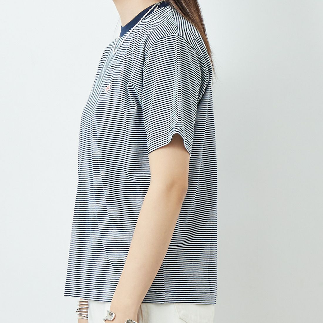 DANTON [ダントン] ボーダーインナーTシャツ [DT-C0195CVT] NAVY/WHITE &&モデル身長：167cm 着用サイズ：S&&