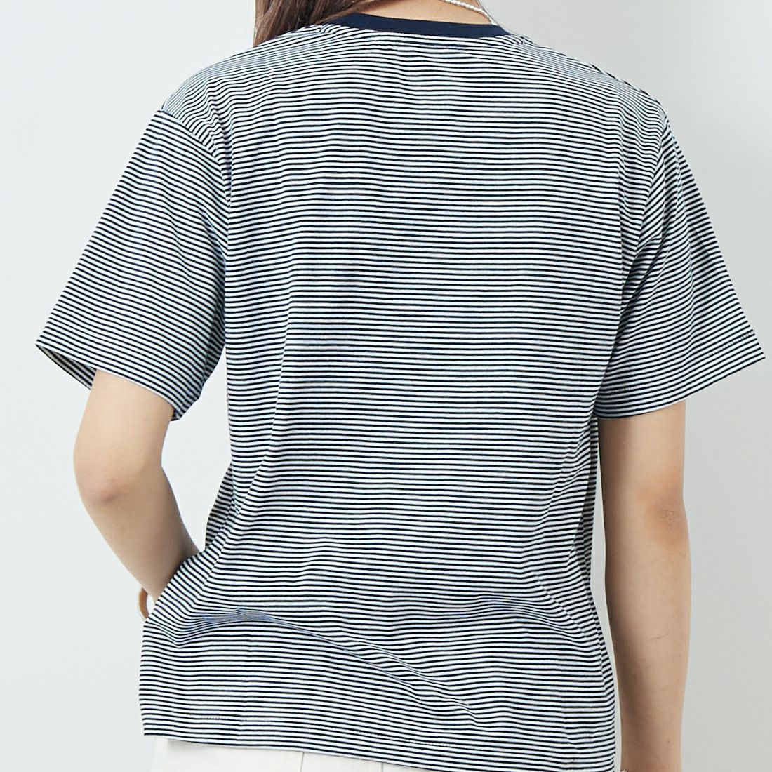 DANTON [ダントン] ボーダーインナーTシャツ [DT-C0195CVT] NAVY/WHITE &&モデル身長：167cm 着用サイズ：S&&