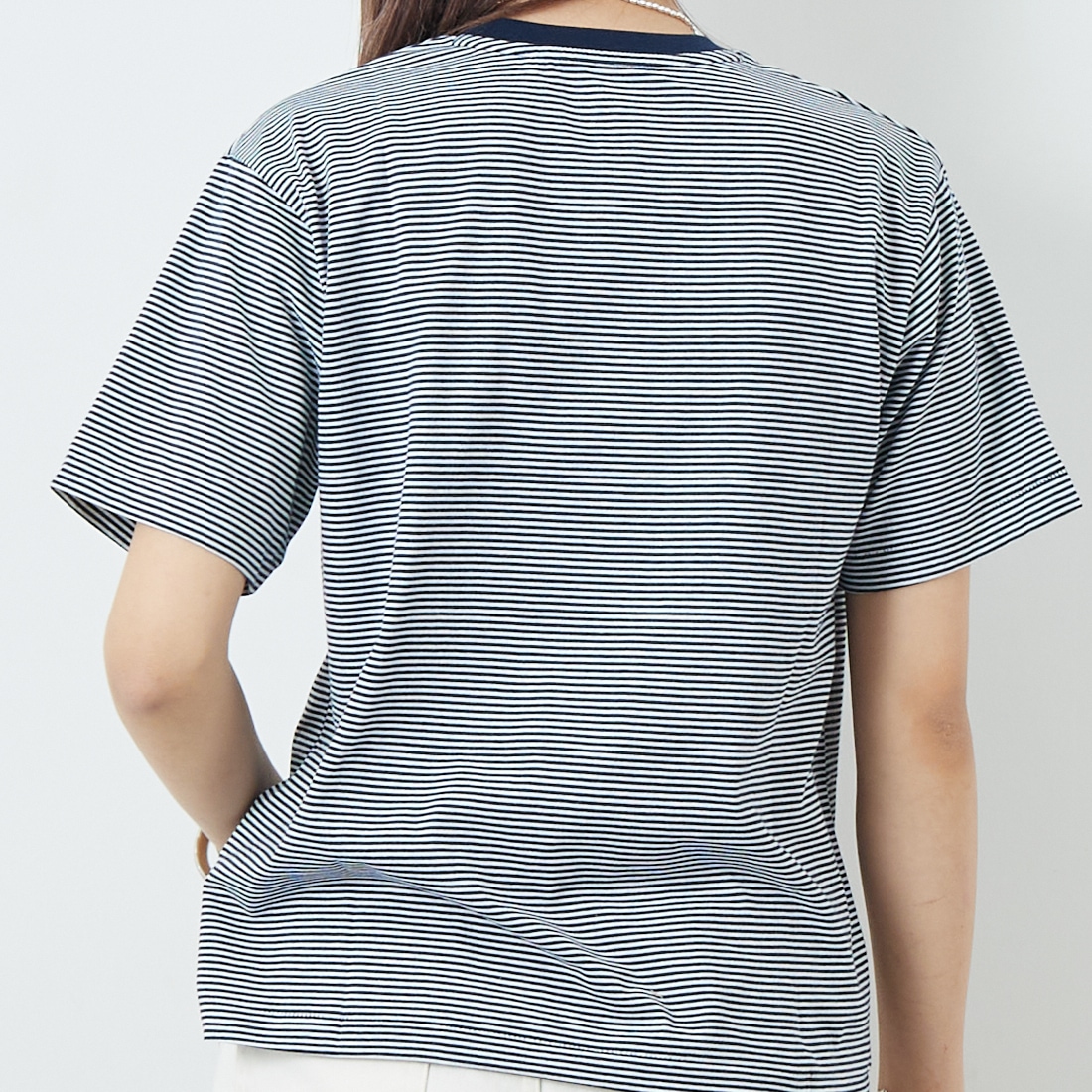 DANTON [ダントン] ボーダーインナーTシャツ [DT-C0195CVT] NAVY/WHITE &&モデル身長：167cm 着用サイズ：S&&