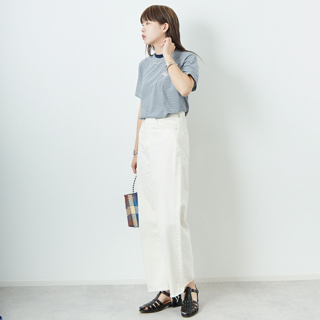 DANTON [ダントン] ボーダーインナーTシャツ [DT-C0195CVT] NAVY/WHITE &&モデル身長：167cm 着用サイズ：S&&