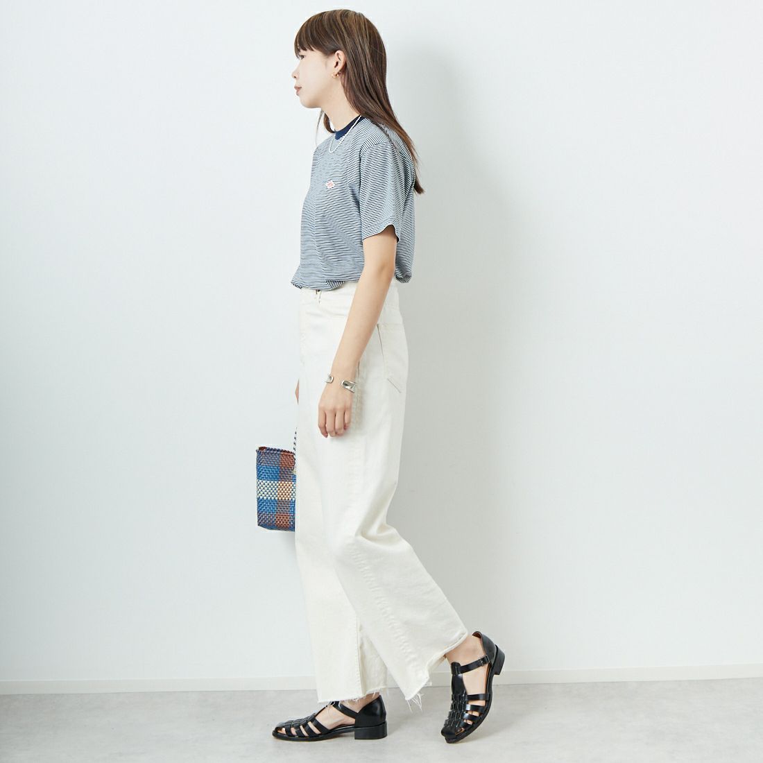 DANTON [ダントン] ボーダーインナーTシャツ [DT-C0195CVT] NAVY/WHITE &&モデル身長：167cm 着用サイズ：S&&