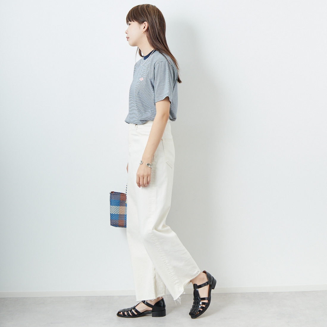 DANTON [ダントン] ボーダーインナーTシャツ [DT-C0195CVT] NAVY/WHITE &&モデル身長：167cm 着用サイズ：S&&