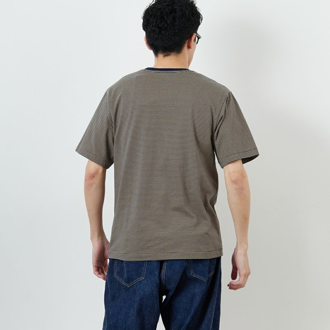 DANTON [ダントン] ボーダーインナーTシャツ [DT-C0196CVT] NAVY/BEIGE &&モデル身長：168cm 着用サイズ：M&&