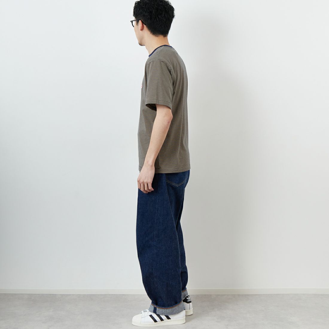 DANTON [ダントン] ボーダーインナーTシャツ [DT-C0196CVT] NAVY/BEIGE &&モデル身長：168cm 着用サイズ：M&&