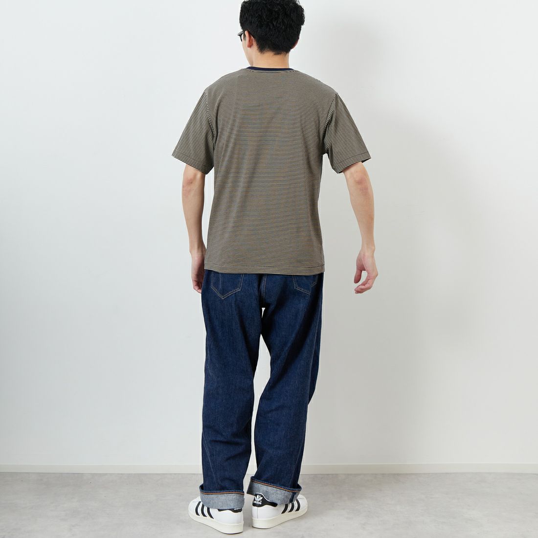 DANTON [ダントン] ボーダーインナーTシャツ [DT-C0196CVT] NAVY/BEIGE &&モデル身長：168cm 着用サイズ：M&&
