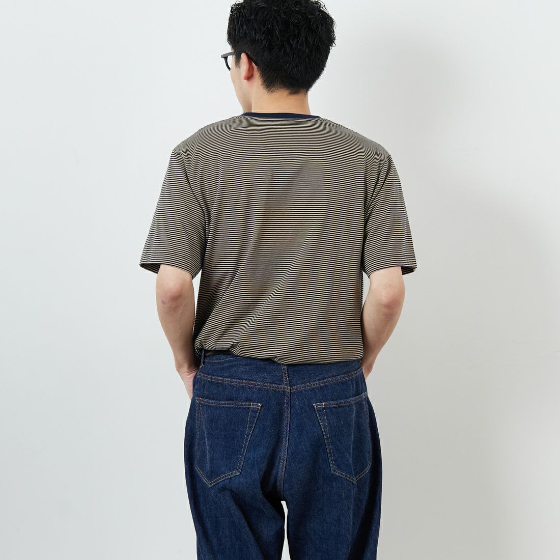 DANTON [ダントン] ボーダーインナーTシャツ [DT-C0196CVT] NAVY/BEIGE &&モデル身長：168cm 着用サイズ：M&&