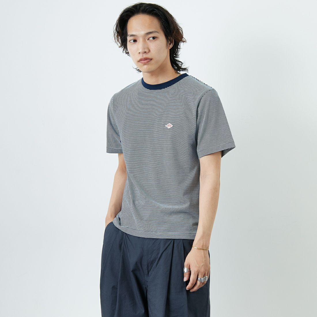 DANTON [ダントン] ボーダーインナーTシャツ [DT-C0196CVT] NAVY/WHITE &&モデル身長：179cm 着用サイズ：S&&