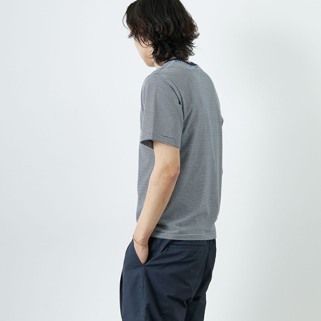 DANTON [ダントン] ボーダーインナーTシャツ [DT-C0196CVT] NAVY/WHITE &&モデル身長：179cm 着用サイズ：S&&