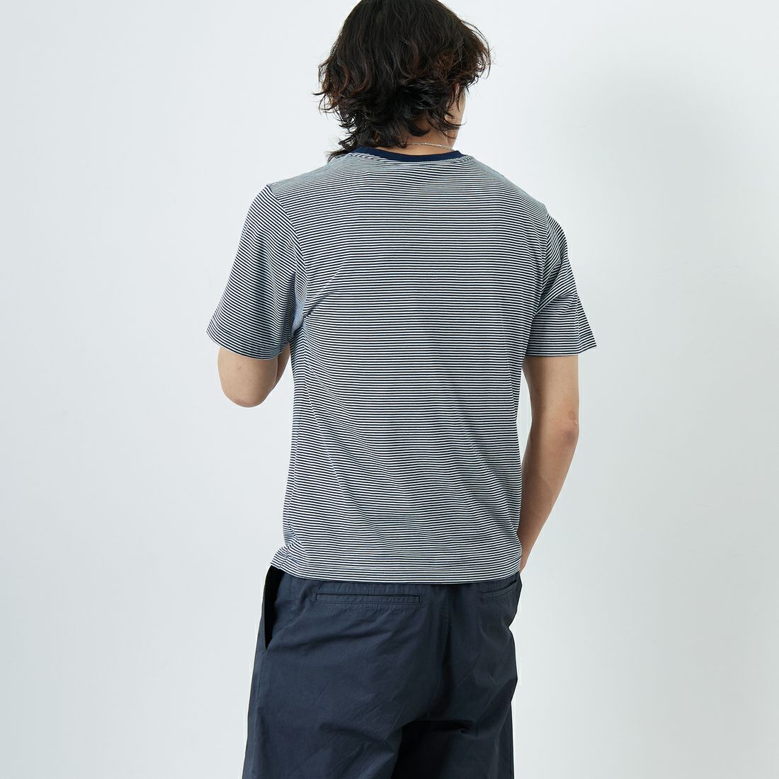 DANTON [ダントン] ボーダーインナーTシャツ [DT-C0196CVT] NAVY/WHITE &&モデル身長：179cm 着用サイズ：S&&